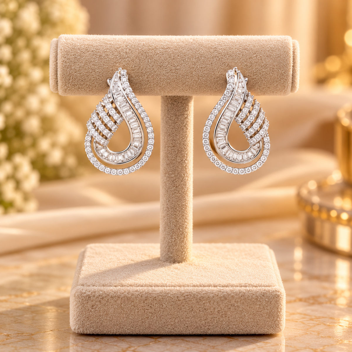 Swirl Teardrop Diamond Stud Earrings