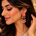 Hand-Painted Red Meenakari Chandbali Earrings