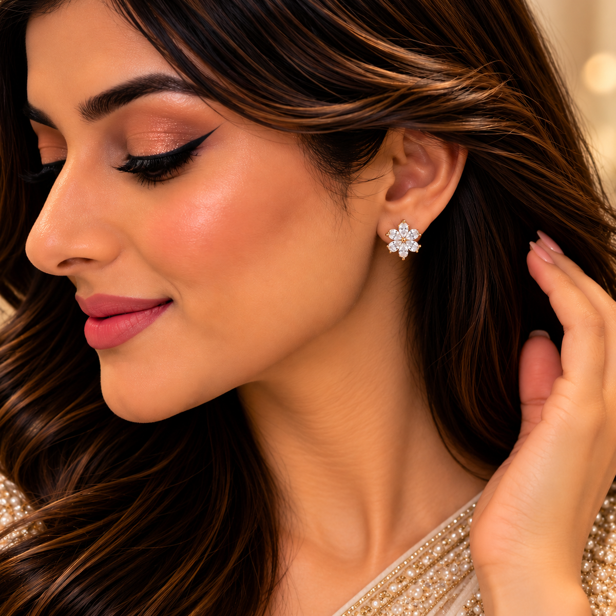 Crystal Floral Marquise Stud Earrings