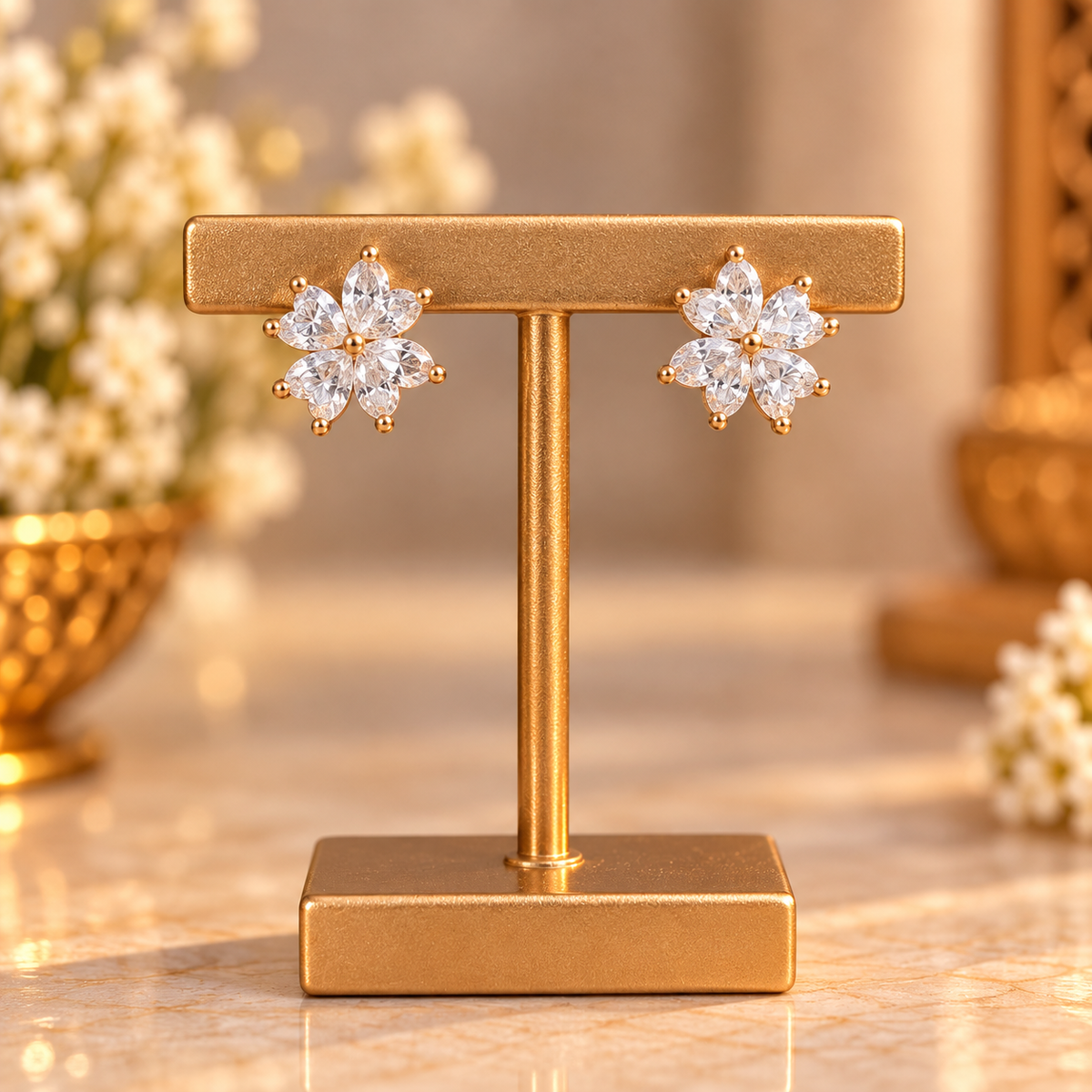 Crystal Floral Marquise Stud Earrings