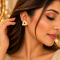 Cream Enamel Geometric Triangle Stud Earrings
