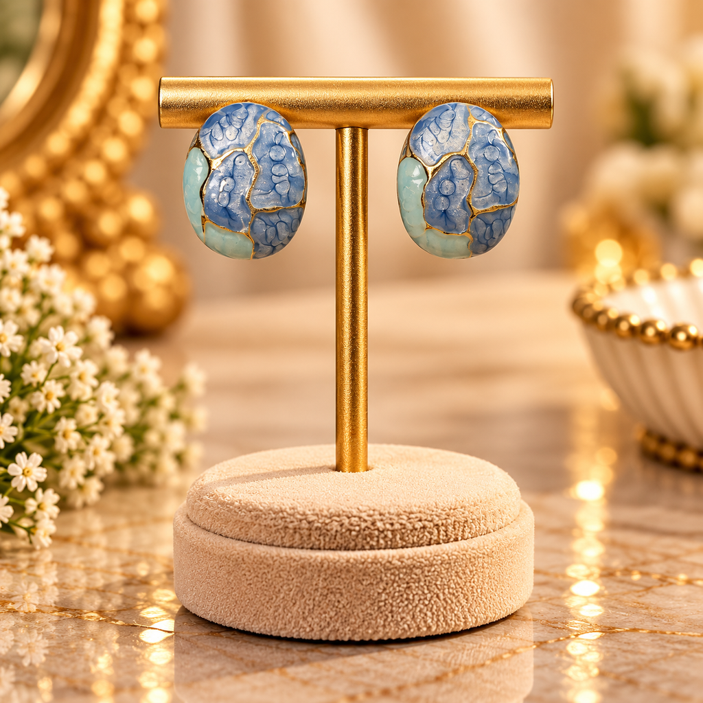 Sky Blue Cloisonné Enamel Egg Stud Earrings