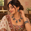 Lavaya Noor Teardrop Afghan Mirror Choker Necklace with Diamond Charms