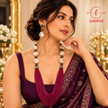 Lavaya Royal Ruby Pink Multi-Layer Beaded Necklace Set with Baroque Pearl Accents & Matching Oxidized Silver Drop Earrings