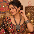 Lavaya Festive Banjara Multicolor Beaded & Pom-Pom Haar with Mandala Medallion & Matching Drop Earrings